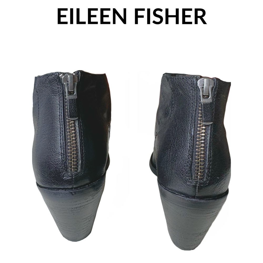 Eileen Fisher • Leather Open Toe Block Heel Bootie • Size 5 US • Black • EUC - Picture 13 of 16
